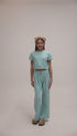 FRENCH TERRY PLEATED WIDE LEG PANT